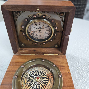 Clock & Compass in a Wooden Box at online8 furniture store Auckland