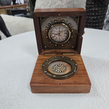 Clock & Compass in a Wooden Box at online8 furniture store Auckland