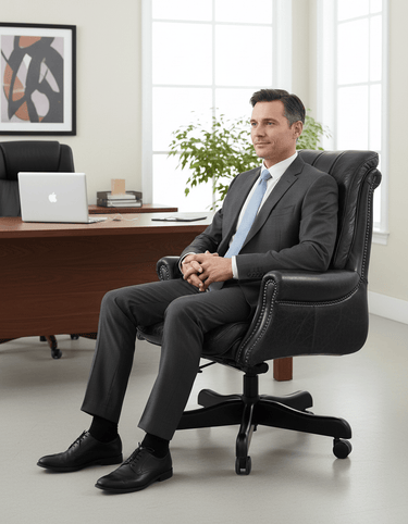 Columbus Black Leather Chesterfield Desk Chair at online8 furniture store Auckland