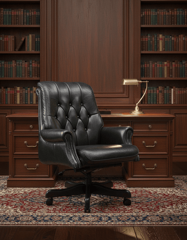 Columbus Black Leather Chesterfield Desk Chair at online8 furniture store Auckland