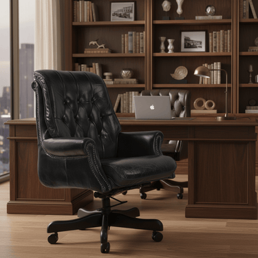 Columbus Black Leather Chesterfield Desk Chair at Online8 Furniture Auckland NZ