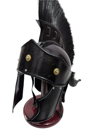 Corinthian Helmet Black with Black Hair Plume & Pony Tail at online8 furniture store Auckland
