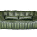 Cuban 2 Seater Aged Leather Sofa in olive top-grain leather with vertical channel stitching