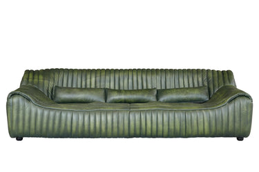 Cuban 3 Seater Leather Sofa in olive top-grain leather with vertical channel stitching