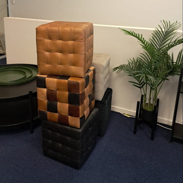 Cube Leather Ottoman at online8 furniture store Auckland