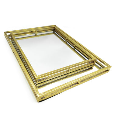 Deluxe Gold Rectangular Tray - Set of 2 at online8 furniture store Auckland