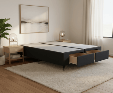 Double Split Bed Base with 2 Storage Drawers – NZ Made at online8 furniture store Auckland