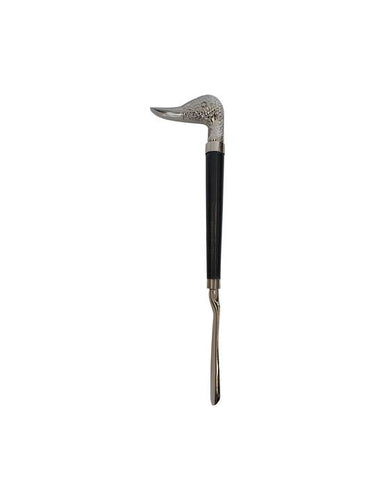 Duck Shoe Horn with a polished nickel duck head handle and a black finish, crafted from aluminium and wood