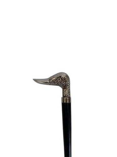 Black and polished nickel Duck Shoe Horn measuring 34.5cm tall for slipping on shoes with less bending