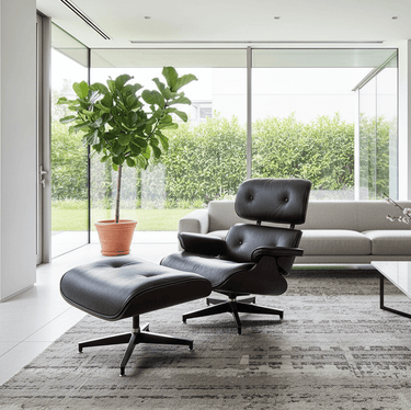 Eames Leather Chair & Footstool - Belon Black at online8 furniture store Auckland