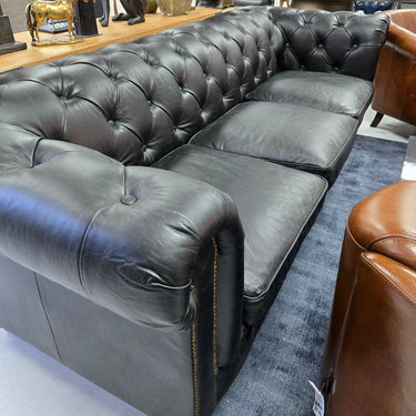 Elaiza Chesterfield Top Grain 3 Seater Sofa - Vintage Black at online8 furniture store Auckland