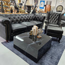 Elaiza Chesterfield Top Grain 3 Seater Sofa - Vintage Black at online8 furniture store Auckland