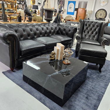 Elaiza Chesterfield Top Grain 3 Seater Sofa - Vintage Black at online8 furniture store Auckland