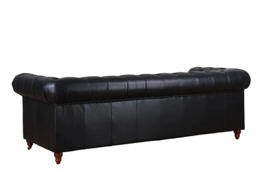 Elaiza Chesterfield Top Grain 3 Seater Sofa - Vintage Black at online8 furniture store Auckland