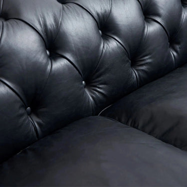 Elaiza Chesterfield Top Grain 3 Seater Sofa - Vintage Black at online8 furniture store Auckland