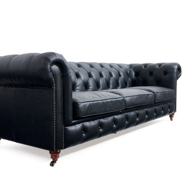 Elaiza Chesterfield Top Grain 3 Seater Sofa - Vintage Black at online8 furniture store Auckland