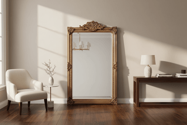 Elizabeth Ornate Beveled Floor Mirror - Antique Gold at Online8 Furniture Auckland NZ