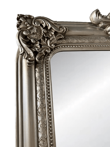 Elizabeth Ornate Beveled Floor Mirror - Antique Silver at online8 furniture store Auckland