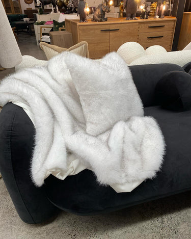 Faux Fur Cushion - White Fleck at online8 furniture store Auckland