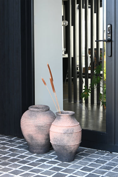 Flock Ribbed Floor Pot - Rustic Brown at Online8 Furniture Auckland NZ