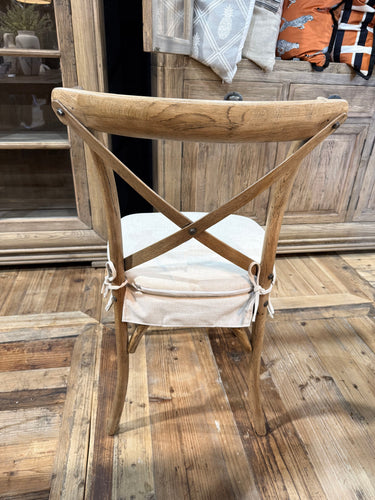 Florin Cross Back Dining Chair with White Cushion - Reclaimed Elm at Online8 Furniture Auckland NZ