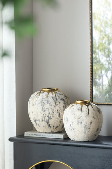Flower Vase Small - White & Gold Ceramic at Online8 Furniture Auckland NZ