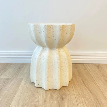 Fluted Side Table - White Fleck at online8 furniture store Auckland