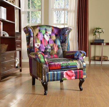 Franklin Patchwork Wingback Armchair at online8 furniture store Auckland