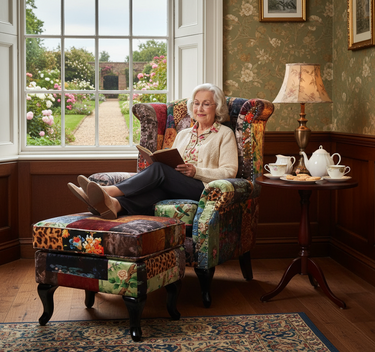 Franklin Patchwork Wingback Armchair with Ottoman - Leopard at online8 furniture store Auckland