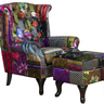Franklin Patchwork Wingback Armchair with Ottoman at online8 furniture store Auckland