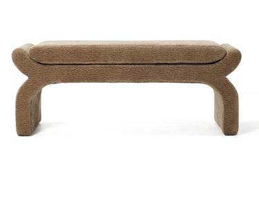 Angled view of the Fyre Bench Seat in mocha, a handy perch for putting on shoes
