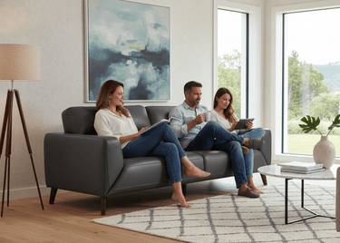 Georgia 3 Seater Leather Sofa - Gun Metal at online8 furniture store Auckland