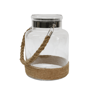 Glass Lantern with Rope Hurricane at online8 furniture store Auckland