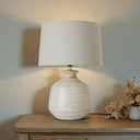 Glazed Ceramic Lamp W/ Linen Shade at online8 furniture store Auckland