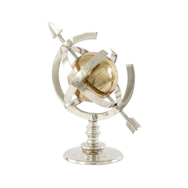 Global Traveller Golden Armillary, a soft gold and polished nickel aluminium armillary sphere