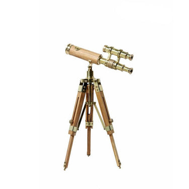 Global Traveller Telescope Tripod, a decorative telescope in wood, leather and brass, 36cm high