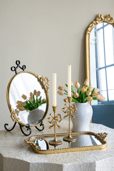 Gold Bow Candle Holder - Set of 2 at online8 furniture store Auckland