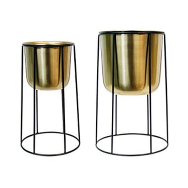 Gold Metal Planters on Black Stands Set/2 at online8 furniture store Auckland
