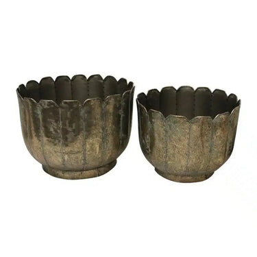 Gold Metal Planters Set/2 at online8 furniture store Auckland