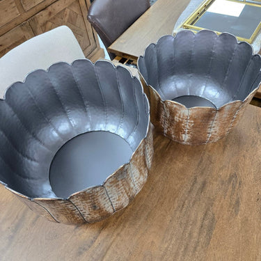 Gold Metal Planters Set/2 at online8 furniture store Auckland