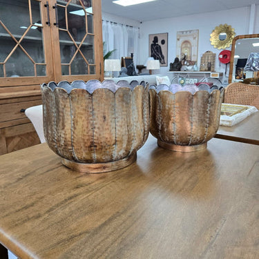 Gold Metal Planters Set/2 at online8 furniture store Auckland