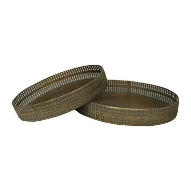 Gold Metal Tray Round Set/2 at online8 furniture store Auckland