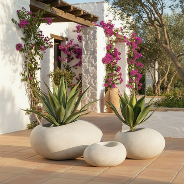 Pebble Shaped Outdoor Planter Set of 3 - White
