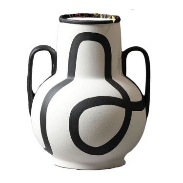 Hand Painted Black Vase With Handles at online8 furniture store Auckland