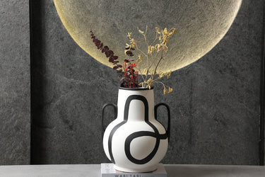 Hand Painted Black Vase With Handles at online8 furniture store Auckland