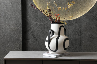 Hand Painted Black Vase With Handles at online8 furniture store Auckland
