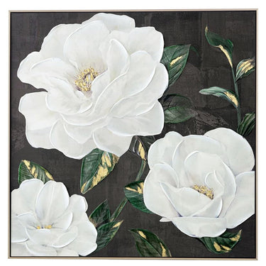 Hand Painted Flower Painting on Stretched Canvas - Gold Frame at online8 furniture store Auckland