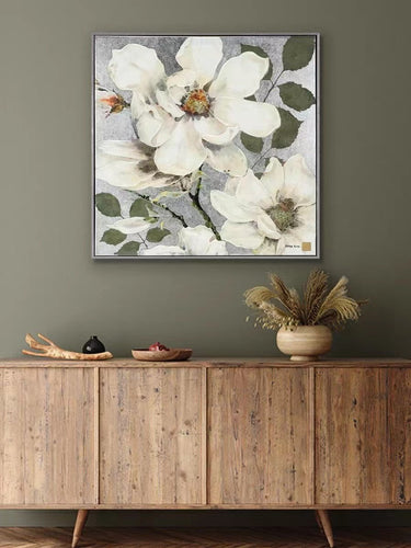Hand Painted Flower Painting on Stretched Canvas - Gold Frame at online8 furniture store Auckland