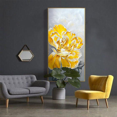 Hand Painted Flower Painting on Stretched Canvas - Gold Frame at online8 furniture store Auckland