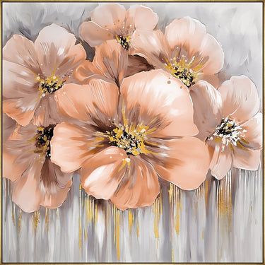 Hand Painted Flower Painting on Stretched Canvas - Gold Frame at online8 furniture store Auckland